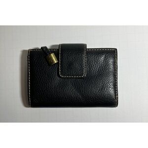 Guang Tong Black Genuine Leather Mini Wallet Bifold Snap Closure Coin Pocket